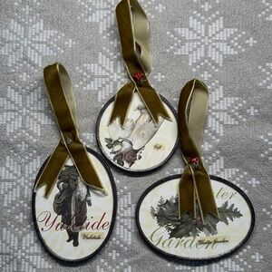 3 Vintage 90s Christmas Ornaments Yuletide Winter Garden Dove Gift Metal‎ Framed